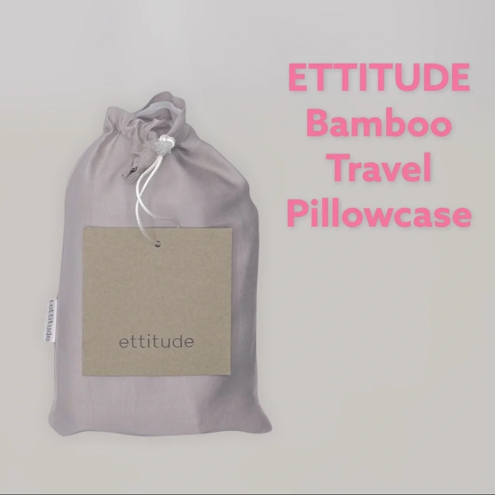 NEW Ettitude Travel Pillowcase Bamboo Lyocell Standard Size Mist Color w/ Pouch - Picture 3 of 10